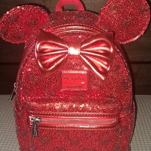 Disney Red Glitter Minnie Mouse Backpack